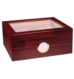 BigSmoke中号雪茄保湿盒带玻璃盖 - 红棕色