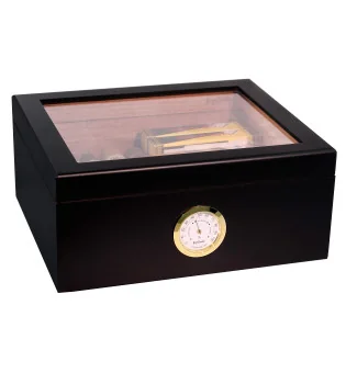 BigSmoke中号雪茄保湿盒带玻璃盖 - 黑色