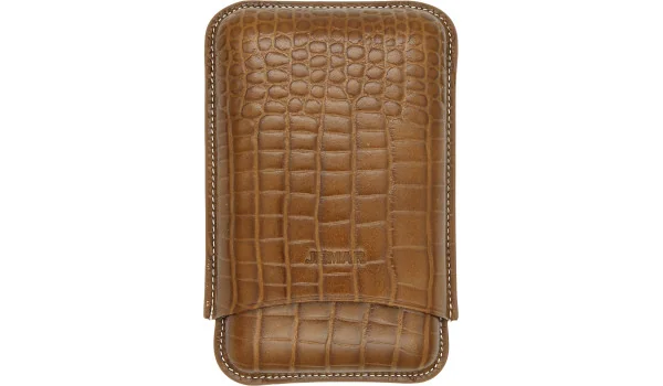 Jemar雪茄皮套盒可装三支雪茄 - 鳄鱼纹浅棕色 464/3