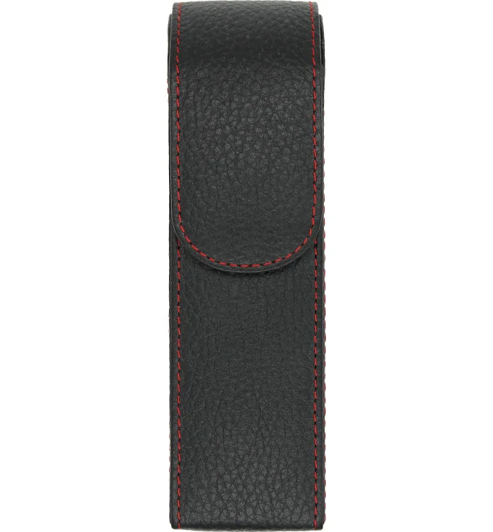 安道里尼袖珍雪茄皮套盒可放置2 支黑色荔枝纹配红色缝线附赠刀具或打火机收纳袋