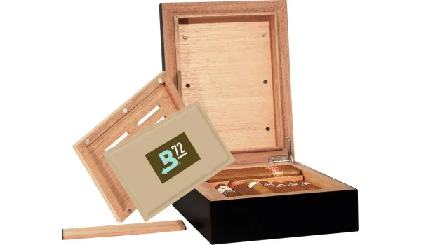 BigSmoke 迷你款黑色雪茄盒含 Boveda 72% 套装